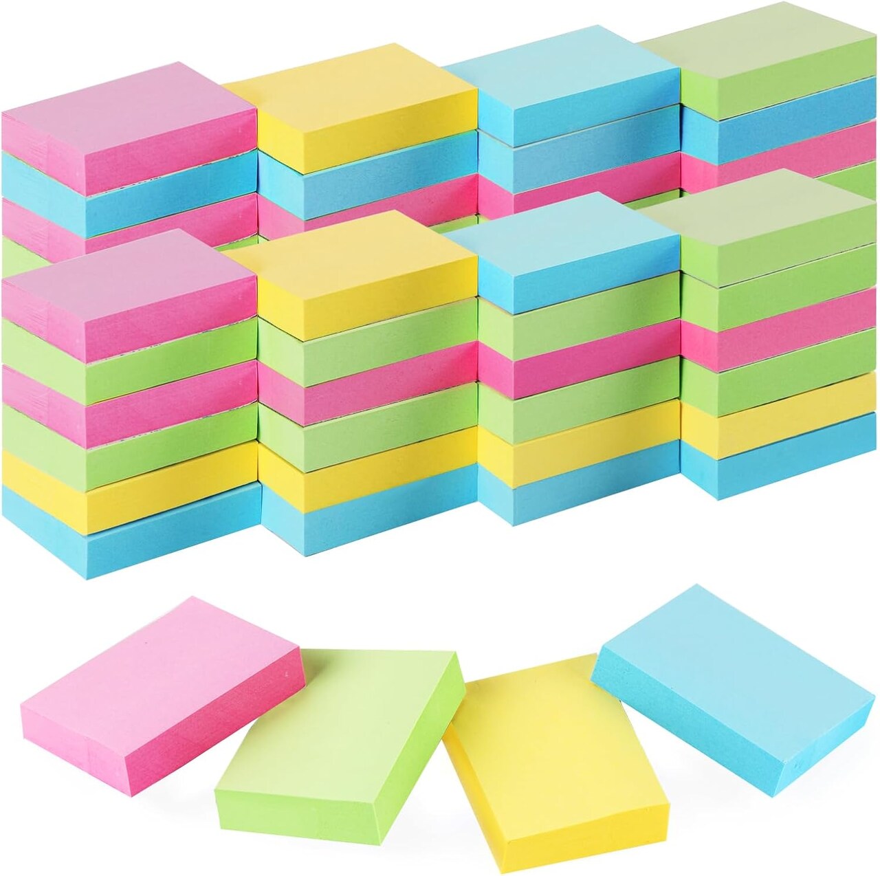 50 Pads Mini Sticky Notes, Small Self-Stick Note, Bulk Tiny Pads for Office, School, Home, 100 Sheets/Pad, 4 Pastel Colors, Pink, Yellow, Green, Blue